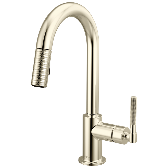 Brizo Litze 63943LF Pull-Down Prep Faucet with Arc Spout - Knurled Handle - Polished Nickel