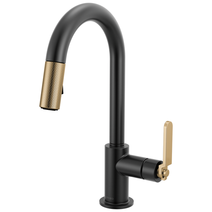 Brizo Litze 63944LF Pull-Down Prep Faucet with Arc Spout - Industrial Handle - Matte Black/Luxe Gold