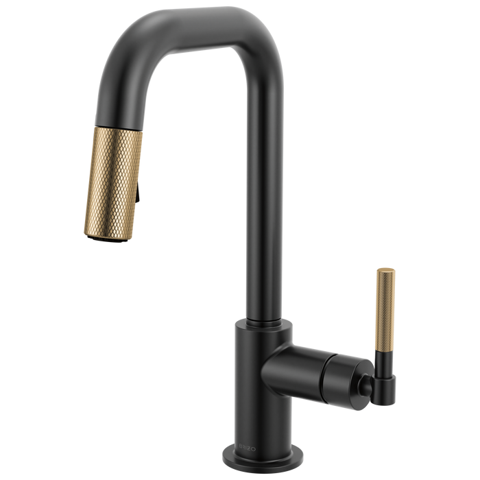 Brizo Litze 63953LF Pull-Down Prep Faucet with Square Spout - Knurled Handle - Matte Black/Luxe Gold