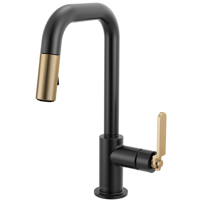 Brizo Litze 63954LF Pull-Down Prep Faucet with Square Spout - Industrial Handle - Matte Black/Luxe Gold