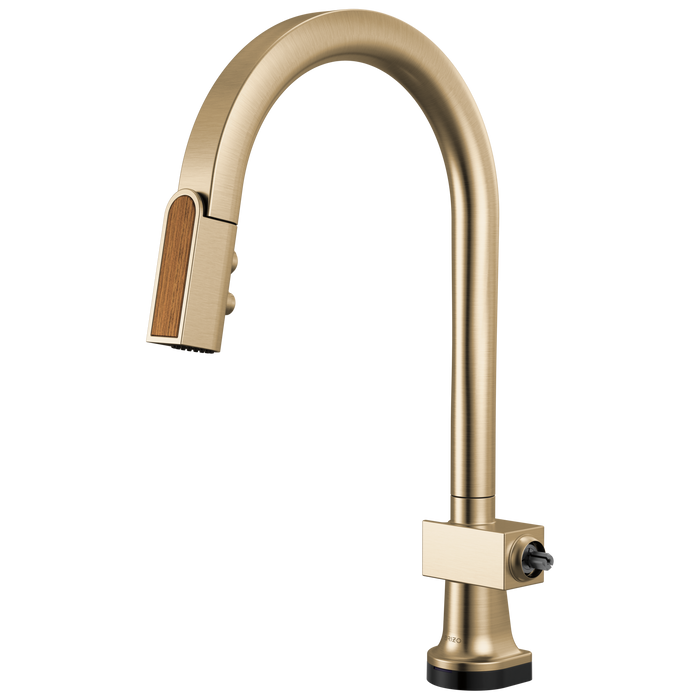 Brizo Frank Lloyd Wright 64022LF SmartTouch Pull-Down Kitchen Faucet with Arc Spout and Wood Wand - Less Handle - Luxe Gold / Wood