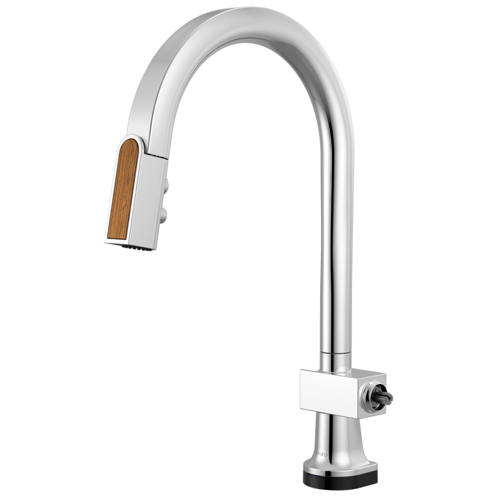 Brizo Frank Lloyd Wright 64022LF SmartTouch Pull-Down Kitchen Faucet with Arc Spout and Wood Wand - Less Handle - Polished Chrome / Teak Wood