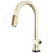 Brizo Frank Lloyd Wright 64022LF SmartTouch Pull-Down Kitchen Faucet with Arc Spout and Wood Wand - Less Handle - Polished Nickel / Wood