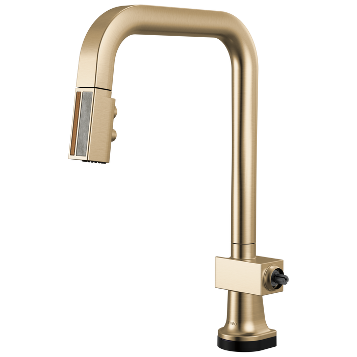 Brizo Frank Lloyd Wright 64023LF SmartTouch Pull-Down Kitchen Faucet with Square Spout and Wood/Concrete Wand - Less Handle - Luxe Gold / Wood