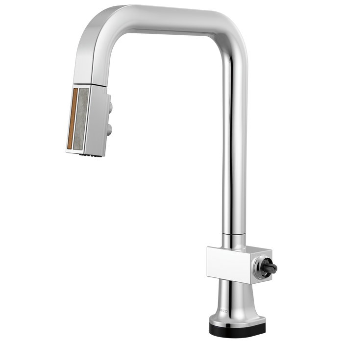 Brizo Frank Lloyd Wright 64023LF SmartTouch Pull-Down Kitchen Faucet with Square Spout and Wood/Concrete Wand - Less Handle - Polished Chrome / Teak Wood