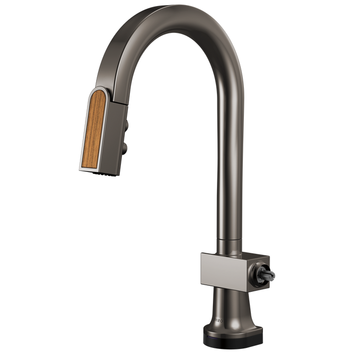 Brizo Frank Lloyd Wright 64922LF SmartTouch Pull-Down Prep Faucet with Arc Spout and Wood Spout - Less Handle - Brilliance Black Onyx / Wood