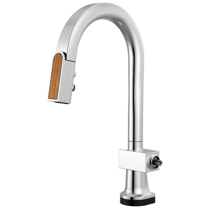 Brizo Frank Lloyd Wright 64922LF SmartTouch Pull-Down Prep Faucet with Arc Spout and Wood Spout - Less Handle - Polished Chrome / Teak Wood