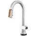 Brizo Frank Lloyd Wright 64922LF SmartTouch Pull-Down Prep Faucet with Arc Spout and Wood Spout - Less Handle - Polished Chrome / Teak Wood