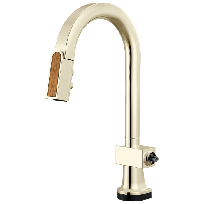 Brizo Frank Lloyd Wright 64922LF SmartTouch Pull-Down Prep Faucet with Arc Spout and Wood Spout - Less Handle - Polished Nickel / Wood
