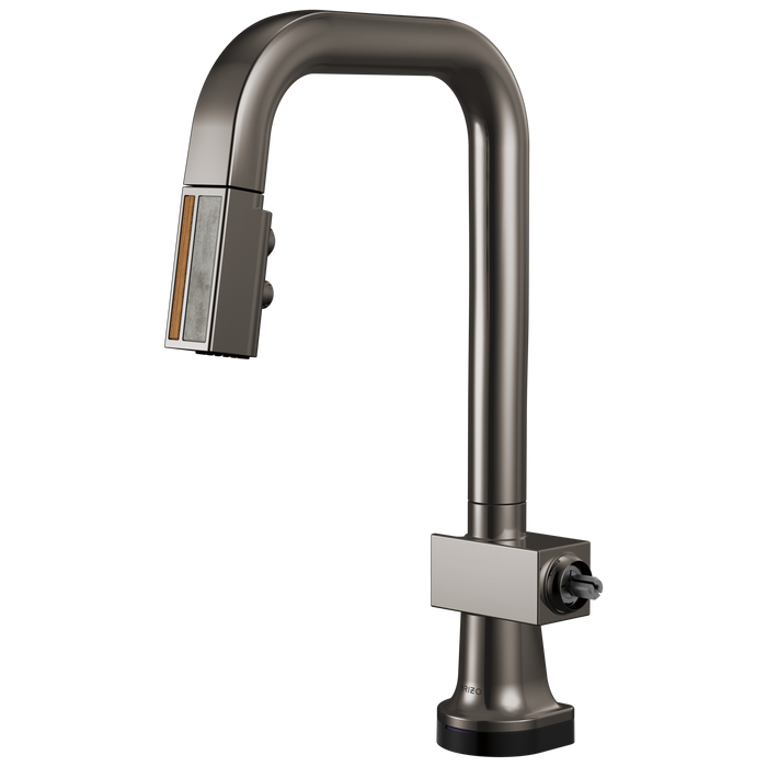 Brizo Frank Lloyd Wright 64923LF SmartTouch Pull-Down Prep Faucet with Square Spout and Wood/Concrete Wand - Less Handle - Brilliance Black Onyx / Wood