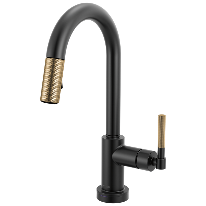 Brizo Litze 64943LF Smarttouch Pull-Down Prep Faucet with Arc Spout - Knurled Handle - Matte Black/Luxe Gold