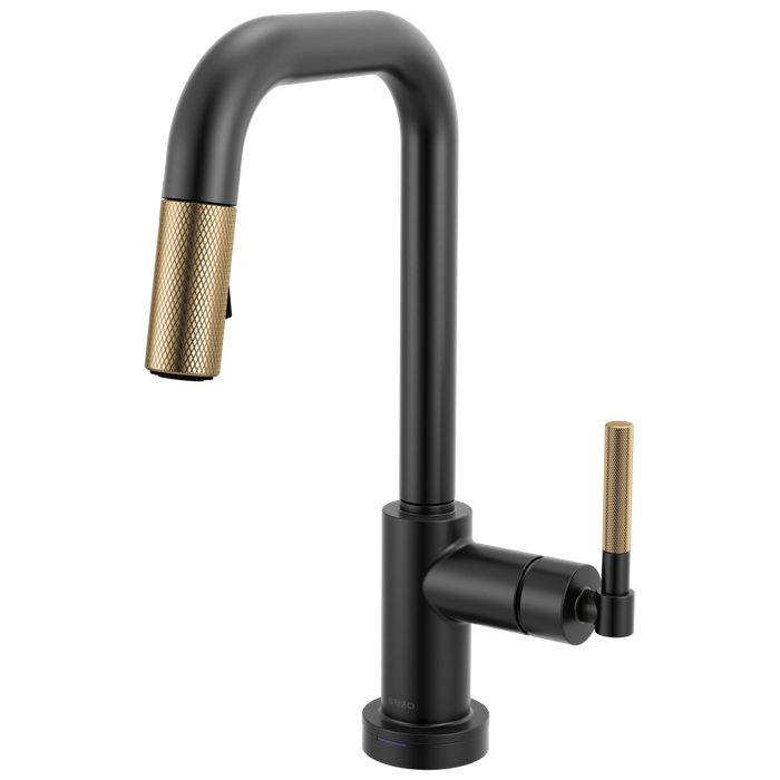 Brizo Litze 64953LF Smarttouch Pull-Down Prep Faucet with Square Spout - Knurled Handle - Matte Black/Luxe Gold