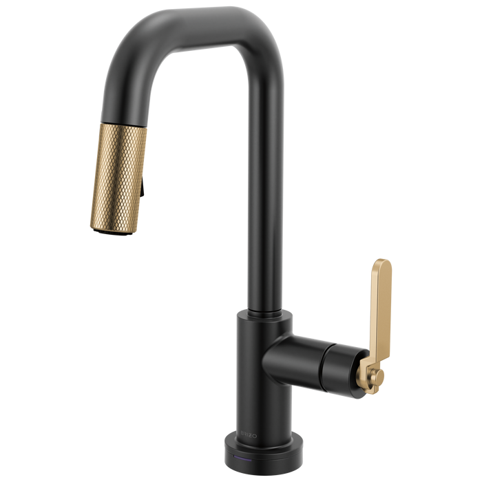 Brizo Litze 64954LF Smarttouch Pull-Down Prep Faucet with Square Spout - Industrial Handle - Matte Black/Luxe Gold