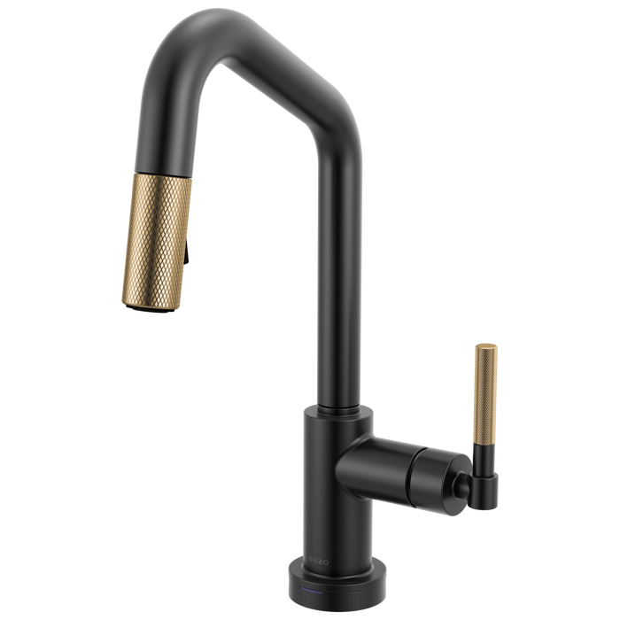 Brizo Litze 64963LF Smarttouch Pull-Down Prep Faucet with Angle Spout - Knurled Handle - Matte Black/Luxe Gold