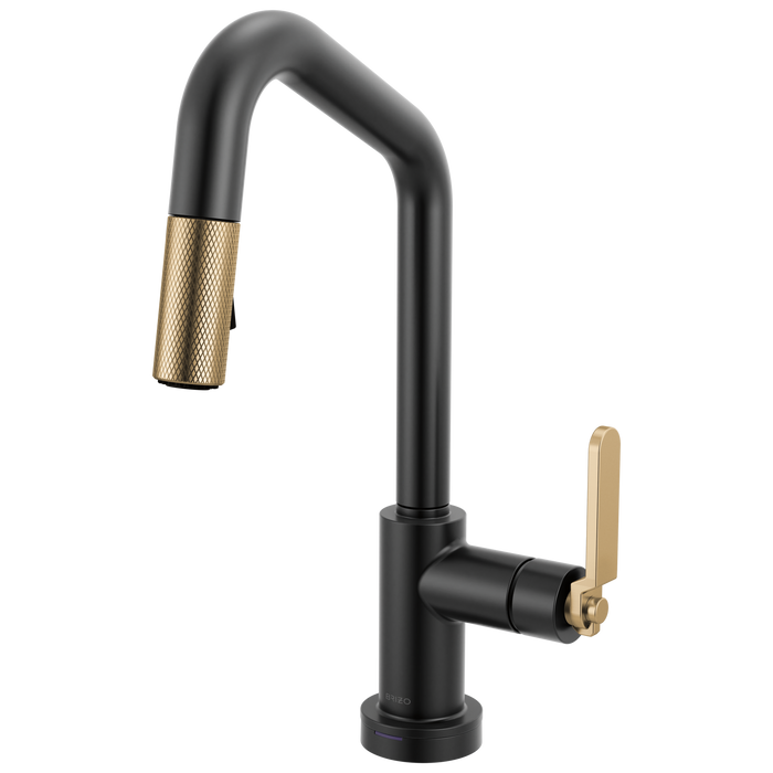 Brizo Litze 64964LF Smarttouch Pull-Down Prep Faucet with Angle Spout - Industrial Handle - Matte Black/Luxe Gold