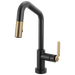 Brizo Litze 64964LF Smarttouch Pull-Down Prep Faucet with Angle Spout - Industrial Handle - Matte Black/Luxe Gold