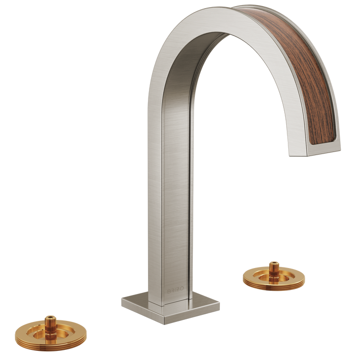 Brizo Frank Lloyd Wright 65399LF Widespread Lavatory Faucet with Arc Spout - Less Handles - Luxe Nickel / Teak Wood
