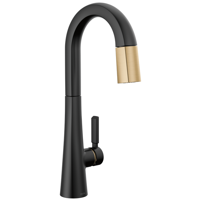 Delta Monrovia 9991 Single Handle Pull-Down Bar / Prep Faucet - Matte Black / Champagne Bronze