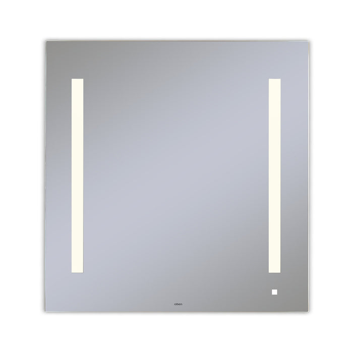 AiO 29-1/8" x 29-7/8" x 1-1/2" lighted mirror with LUM lighting at 2700 kelvin temperature (warm light), dimmable, USB charging ports and OM Audio