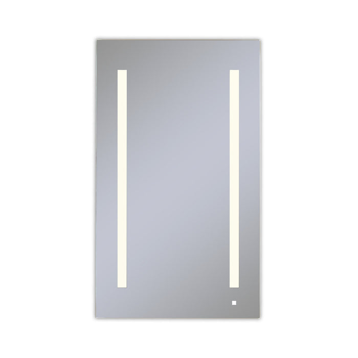 AiO 23-1/4" x 40" x 4" single door lighted cabinet with LUM LED lighting at 2700 kelvin temperature (warm light), dimmable, interior lighting, electrical outlet, USB charging ports, magnetic storage strip and left hinge