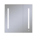 AiO 29-1/4" x 30" x 4" two door lighted cabinet with large door at left with LUM LED lighting at 4000 kelvin temperature (cool light), dimmable, built-in OM Audio, interior lighting, electrical outlet, USB charging ports and magnetic storage strip