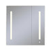 AiO 29-1/4" x 30" x 4" two door lighted cabinet with large door at left with LUM LED lighting at 2700 kelvin temperature (warm light), dimmable, interior lighting, electrical outlet, USB charging port and magnetic storage strip