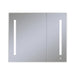 AiO 35-1/4" x 30" x 4" two door lighted cabinet  with large door at left with LUM LED lighting at 4000 kelvin temperature (cool light), dimmable, built-in OM Audio, interior lighting, electrical outlet, USB charging ports and magnetic storage strip
