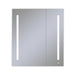 AiO 35-1/4" x 40" x 4" two door lighted cabinet  with large door at left with LUM LED lighting at 4000 kelvin temperature (cool light), dimmable, built-in OM Audio, interior lighting, electrical outlet, USB charging ports and magnetic storage strip