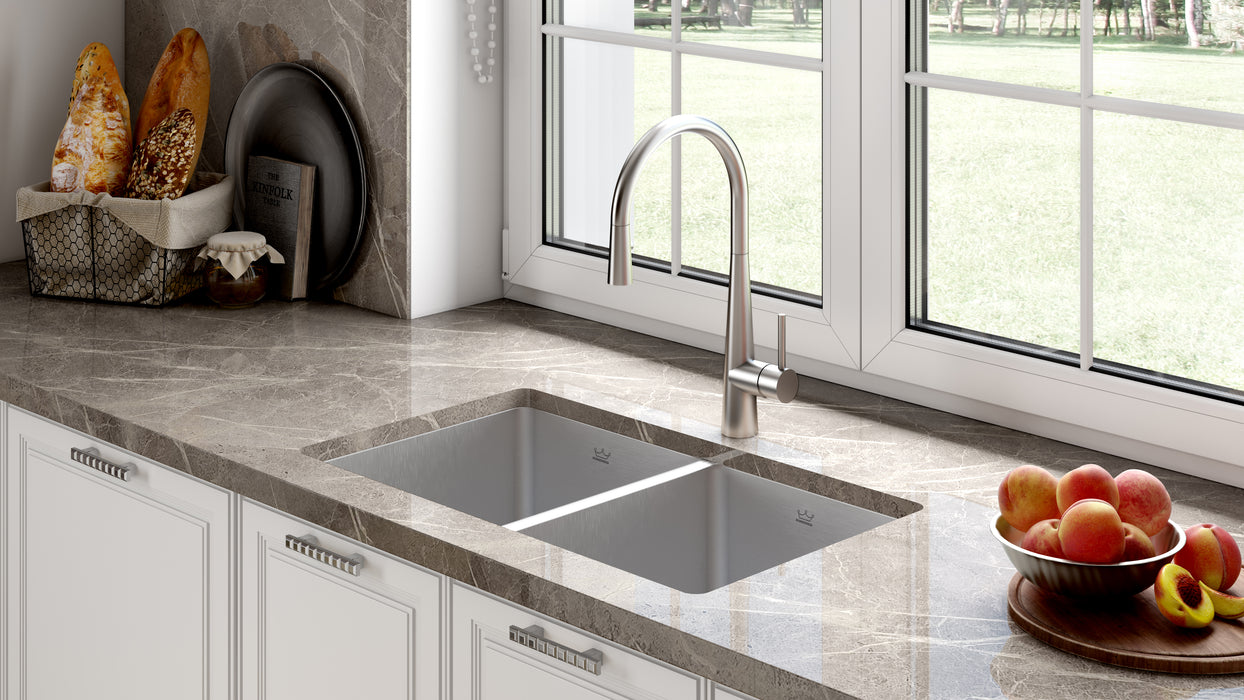 Kindred Brookmore BDU1831-9N Undermount Double Bowl 30.5 x 18.13 in Stainless Steel Kitchen Sink - Commercial Satin Finish