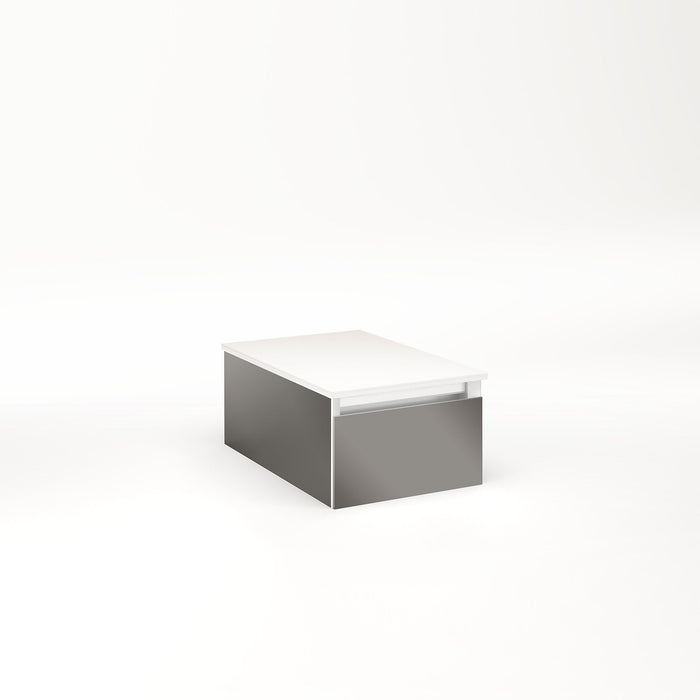 Cartesian 12-1/8" x 7-1/2" x 18-3/4" slim drawer vanity in tinted gray mirror with slow-close full drawer and night light in 5000K temperature (cool light)