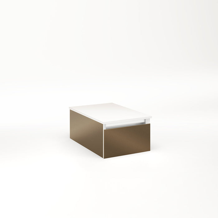 Cartesian 12-1/8" x 7-1/2" x 18-3/4" slim drawer vanity in satin bronze with slow-close full drawer and selectable night light in 2700K/4000K temperature (warm/cool light)