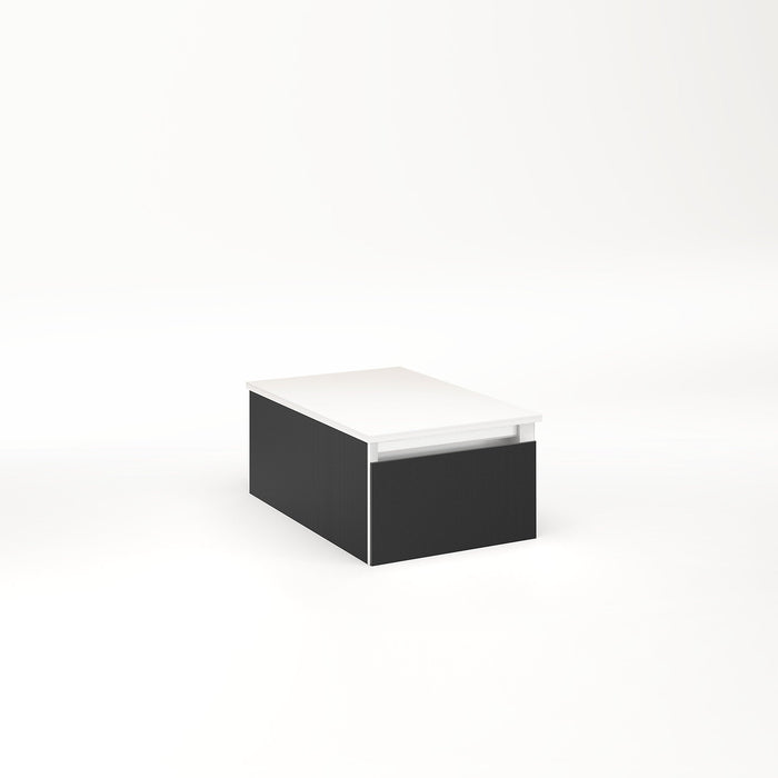 Cartesian 12-1/8" x 7-1/2" x 18-3/4" slim drawer vanity in smoke screen with slow-close full drawer and selectable night light in 2700K/4000K temperature (warm/cool light)