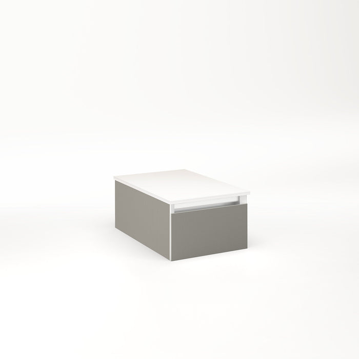 Cartesian 12-1/8" x 7-1/2" x 18-3/4" slim drawer vanity in silver screen with slow-close full drawer and selectable night light in 2700K/4000K temperature (warm/cool light)