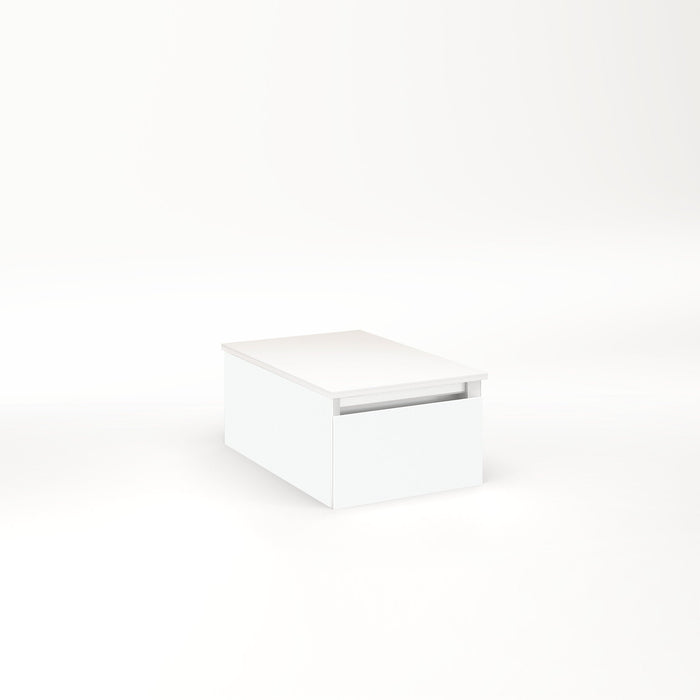 Cartesian 12-1/8" x 7-1/2" x 18-3/4" slim drawer vanity in matte white with slow-close full drawer and night light in 5000K temperature (cool light)