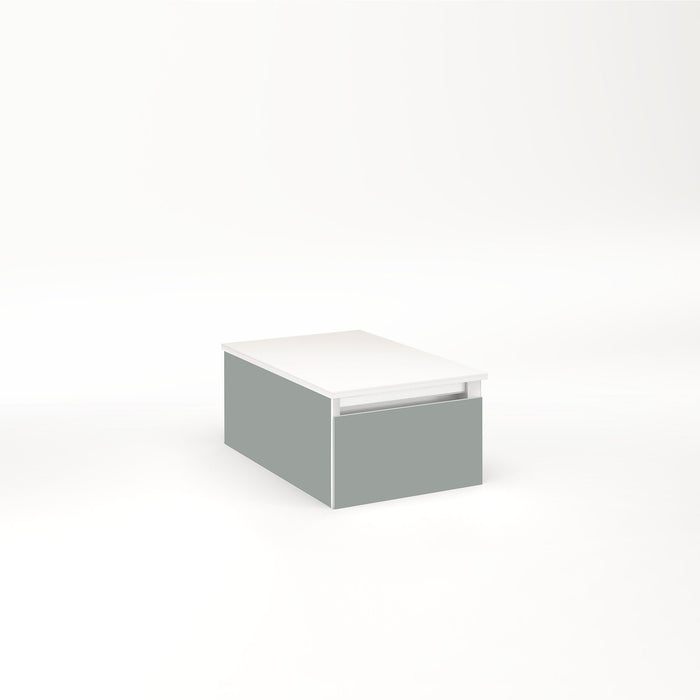 Cartesian 12-1/8" x 7-1/2" x 18-3/4" slim drawer vanity in matte gray with slow-close full drawer and selectable night light in 2700K/4000K temperature (warm/cool light)