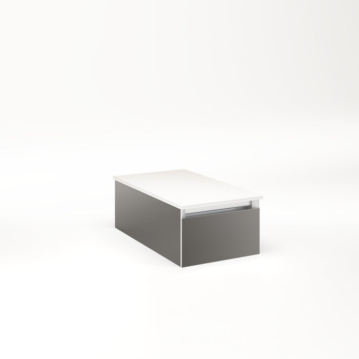 Cartesian 12-1/8" x 7-1/2" x 21-3/4" slim drawer vanity in tinted gray mirror with slow-close full drawer and night light in 5000K temperature (cool light)