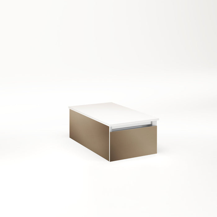Cartesian 12-1/8" x 7-1/2" x 21-3/4" slim drawer vanity in satin bronze with slow-close full drawer and night light in 5000K temperature (cool light)