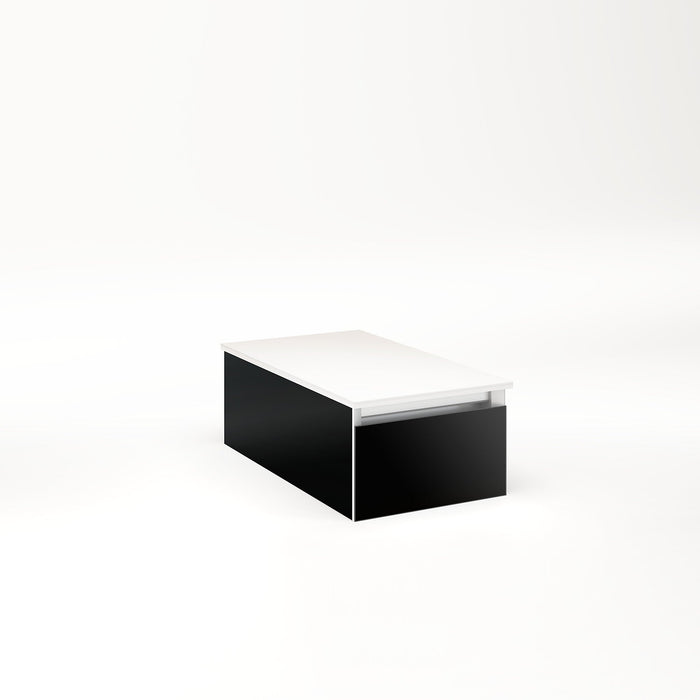 Cartesian 12-1/8" x 7-1/2" x 21-3/4" slim drawer vanity in black with slow-close full drawer and night light in 5000K temperature (cool light)