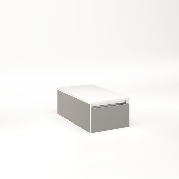 Cartesian 12-1/8" x 7-1/2" x 21-3/4" slim drawer vanity in silver screen with slow-close full drawer and selectable night light in 2700K/4000K temperature (warm/cool light)