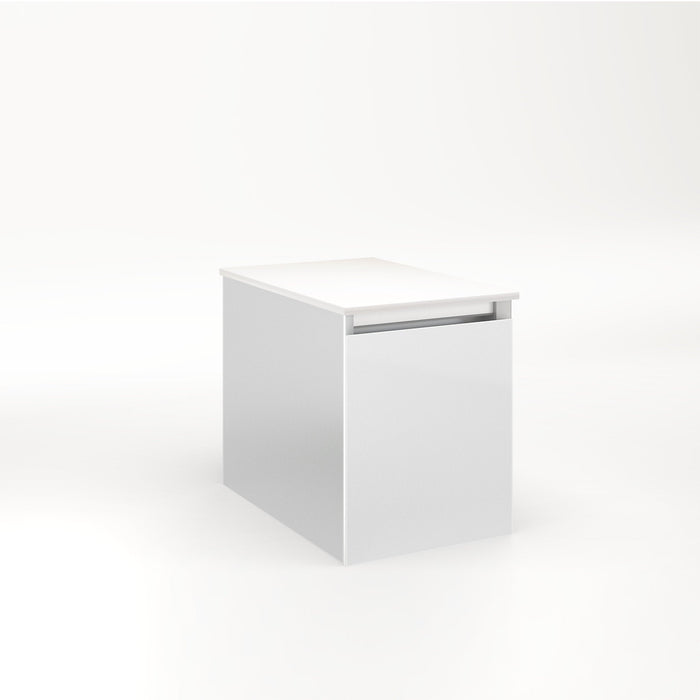 Cartesian 12-1/8" x 15" x 18-3/4" slim drawer vanity in satin white with slow-close full drawer and selectable night light in 2700K/4000K temperature (warm/cool light)