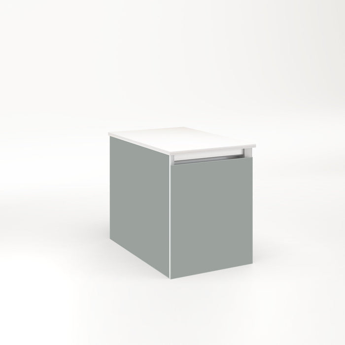 Cartesian 12-1/8" x 15" x 18-3/4" slim drawer vanity in matte gray with slow-close full drawer and selectable night light in 2700K/4000K temperature (warm/cool light)