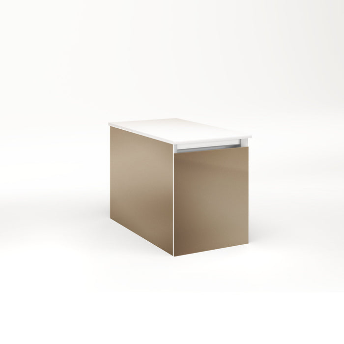 Cartesian 12-1/8" x 15" x 21-3/4" single drawer vanity in satin bronze with slow-close full drawer and night light in 5000K temperature (cool light)