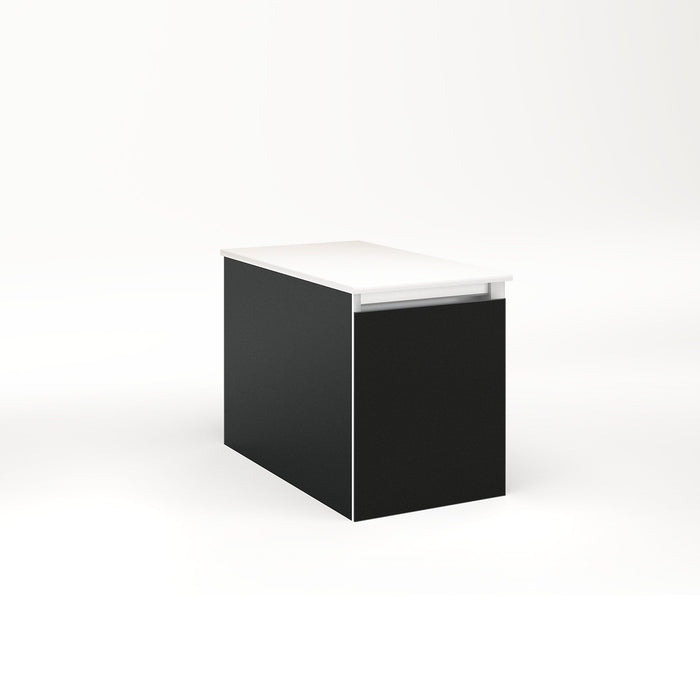 Cartesian 12-1/8" x 15" x 21-3/4" slim drawer vanity in matte black with slow-close full drawer and selectable night light in 2700K/4000K temperature (warm/cool light)
