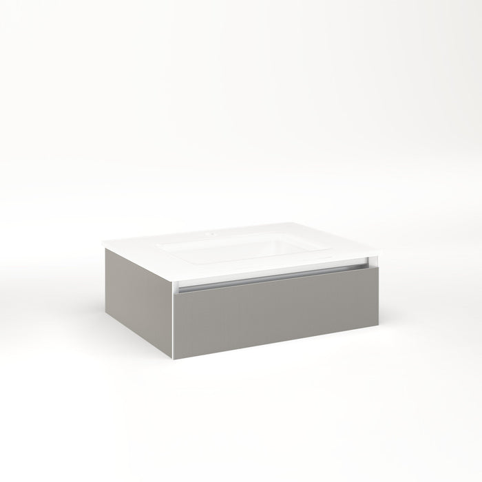 Cartesian 24-1/8" x 7-1/2" x 18-3/4" slim drawer vanity in silver screen with slow-close full drawer and no night light