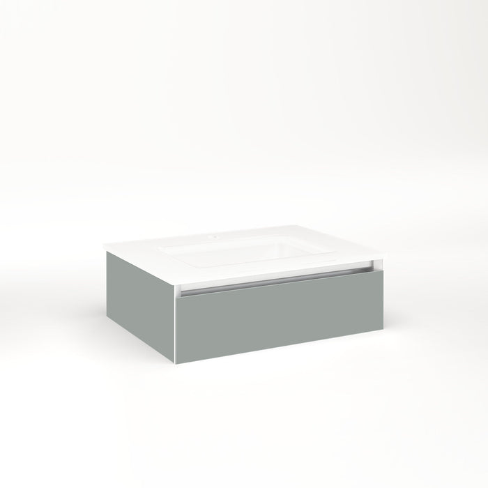 Cartesian 24-1/8" x 7-1/2" x 18-3/4" slim drawer vanity in matte gray with slow-close full drawer and no night light
