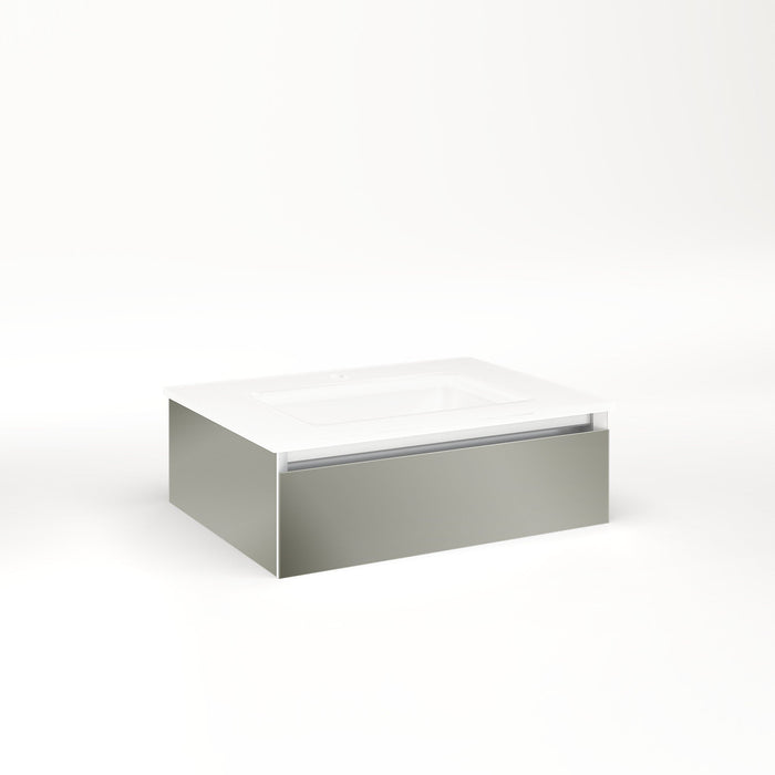 Cartesian 24-1/8" x 7-1/2" x 18-3/4" slim drawer vanity in mirror with slow-close plumbing drawer and night light in 5000K temperature (cool light)