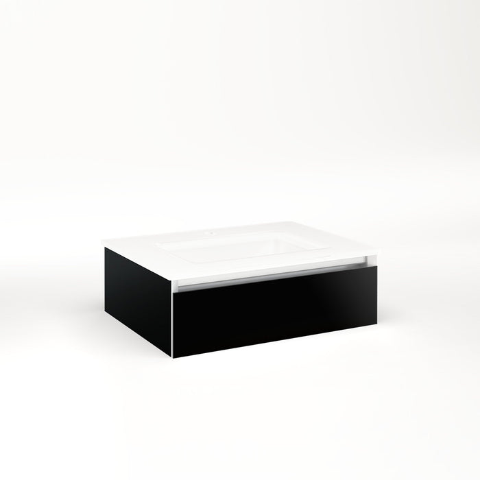 Cartesian 24-1/8" x 7-1/2" x 18-3/4" slim drawer vanity in black with slow-close plumbing drawer and night light in 5000K temperature (cool light)