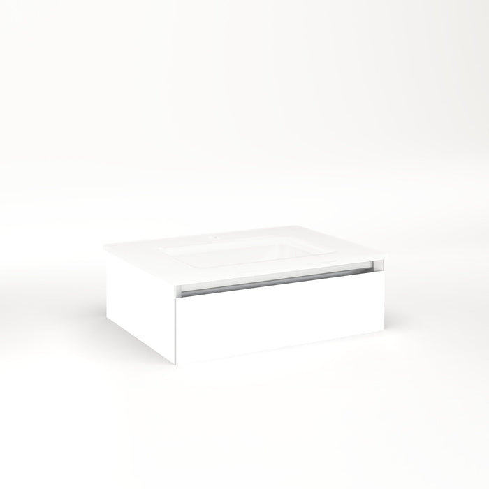 Cartesian 24-1/8" x 7-1/2" x 18-3/4" slim drawer vanity in white with slow-close plumbing drawer and no night light