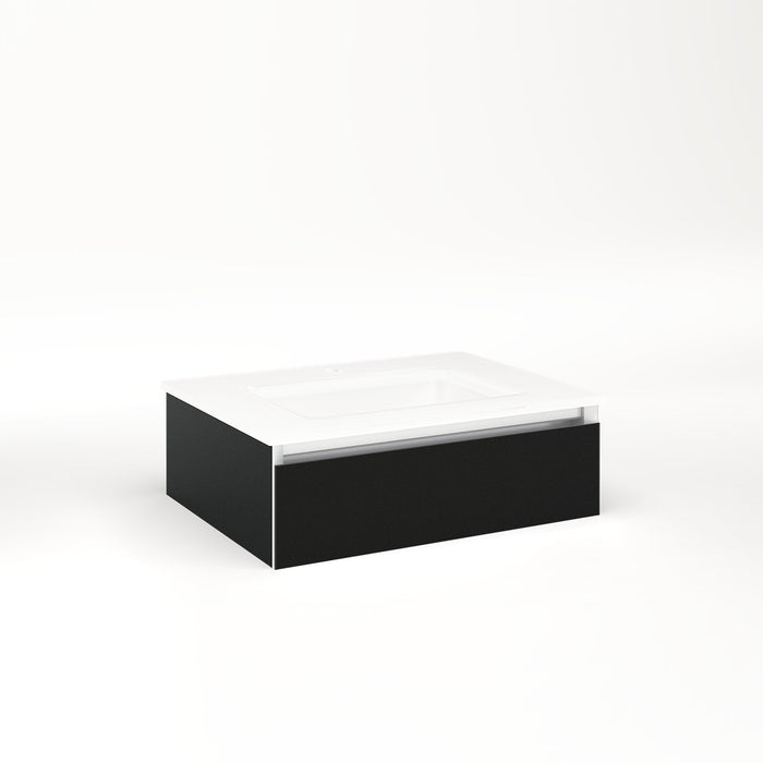 Cartesian 24-1/8" x 7-1/2" x 18-3/4" slim drawer vanity in matte black with slow-close plumbing drawer and no night light