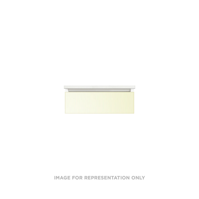 Cartesian 24-1/8" x 7-1/2" x 18-3/4" slim drawer vanity in reeded white with slow-close plumbing drawer and no night light